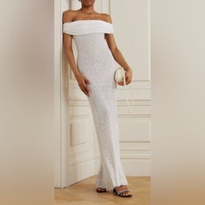SELF-PORTRAIT Maxi Off Shoulder Dress UK8 US4 IT40 S Sequins Beads $750